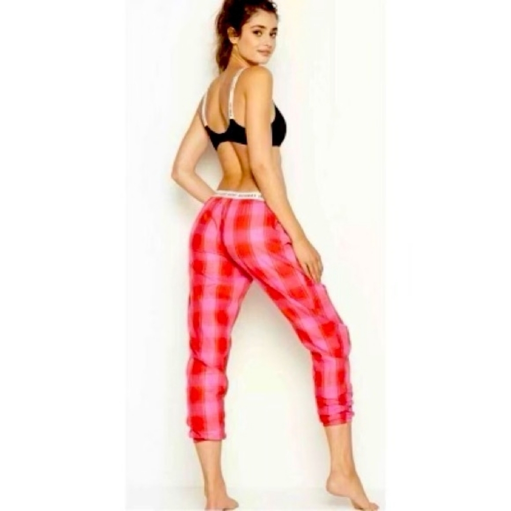 Victoria’s Secret Plaid Shimmer Glitter Iridescent Red Pink Pajama Pants Sz L.